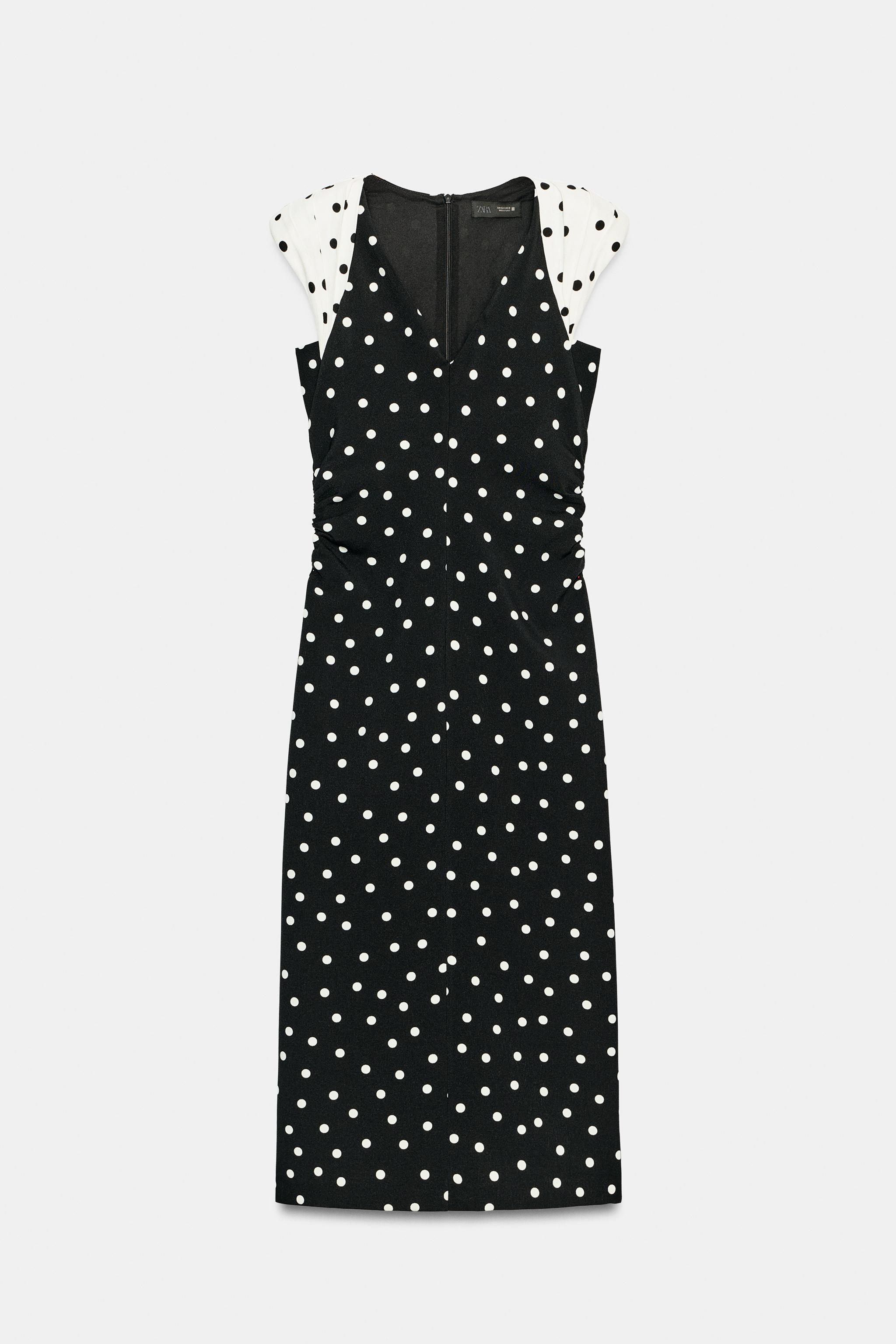 POLKA DOT MIDI DRESS WITH SHOULDER PADS